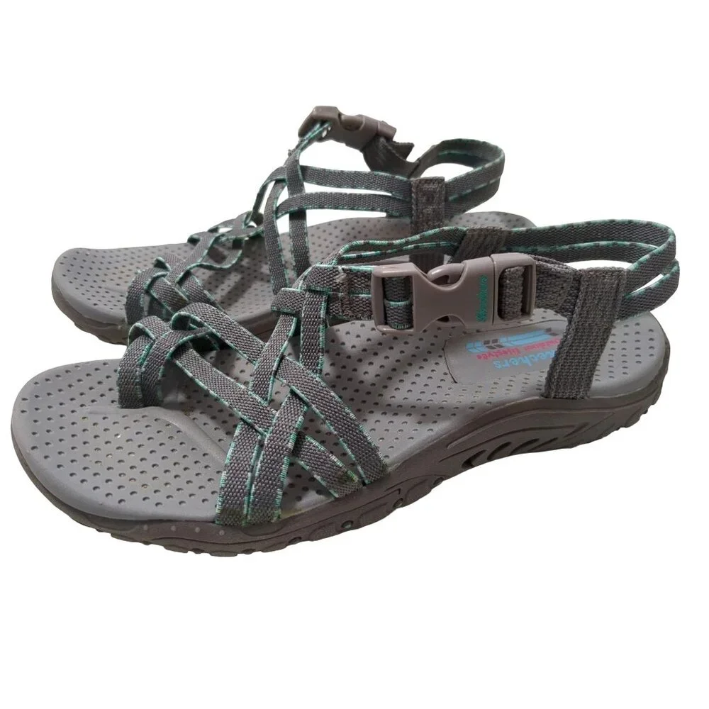 Skechers Sport Sandal Womens 6 Gray Strappy Toe Thong Reggae Fun Banter Gorpcore